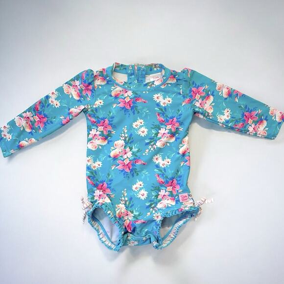 Ruffle Butts Toddler Baby Girl Swimsuit 18-24M Floral Long Sleeve UPF 50+ Swim - Picture 3 of 7